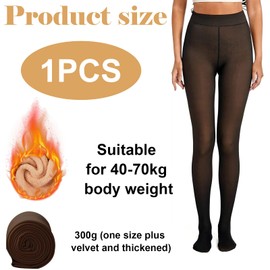 WJccsee Women's Fleece Lined Winter Tights, Opaque Warm Pantyhose, Fake Translucent Leggings, Thicken Control-Top, Black