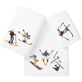 JarThenaAMCS 3Pcs Winter Ski Bathroom Towel Set Skiing Skier Absorbent Embroidered Bath Towel Hand Towel Wash Cloth for Christmas Travel Swim Beach Shower Supplies