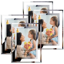 Hoikwo 4 Pack Photo Frames,4x6 Picture Frames with Silver Mirrored Glass, Multi Picture Frames for Tabletop Display