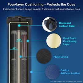 Adhafera Pool Cue Case, 2 X 2 Hard Pool Stick Case, Made of Faux Leather Billiards Accessories
