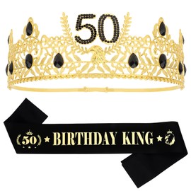 Semato 50th Birthday Decorations for Him 50th Birthday King Crown and 50th Birthday King Sash Kit for Men 50th Birthday Gifts for Him Happy 50th Birthday