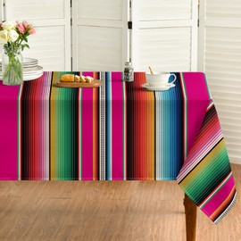 Horaldaily Stripe Tablecloth 60x84 Inch Rectangular, Pink Stripe Washable Seasonal Table Cover for Party Picnic Dinner Decor