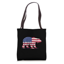 4th of July Polar Bear Ice Cream Drip American USA Flag Tote Bag