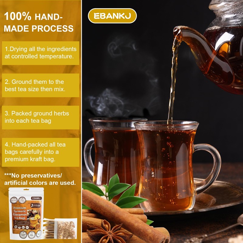 Turmeric cinnamon tea bag, handmade, caffeine free, relieves stress and