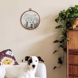 TLESKE Christian Scripture the Lamb of God Round Wall Art Decor 10x10, Bible Verse John 1:29 Framed Canvas Wall Art Prints Artwork, Religious Wall Hanging Room Door Decor for Bedroom Living Room