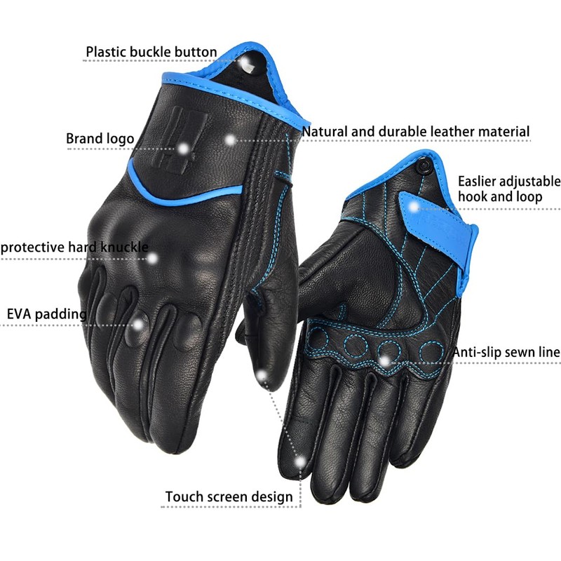 Harssidanzar Men's Full Finger Goatskin Leather Touchscreen Motorcycle Gloves GM028E
