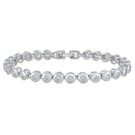 RIZILIA Tennis Bracelet [18cm/7inch] with Round Cut Gemstones CZ [White Topaz] in 18K White Gold Plated, Simple Modern Elegance