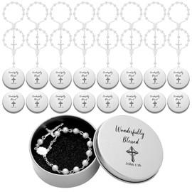 Quelay 24 Set Baptism Favors Include Catholic Rosary Jewelry Keepsake Boxes Organza Bags for Baptism First Communion Christening Memorial Catholic Gifts Recuerdos De Bautizo
