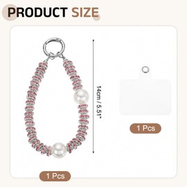 sourcing map Beaded Phone Wrist Strap, Phone Charm with Tether Tab, Anti-loss Hands-Free Rhinestones Pearl Cellphone Chain Wristlet for Women Girls, Pink