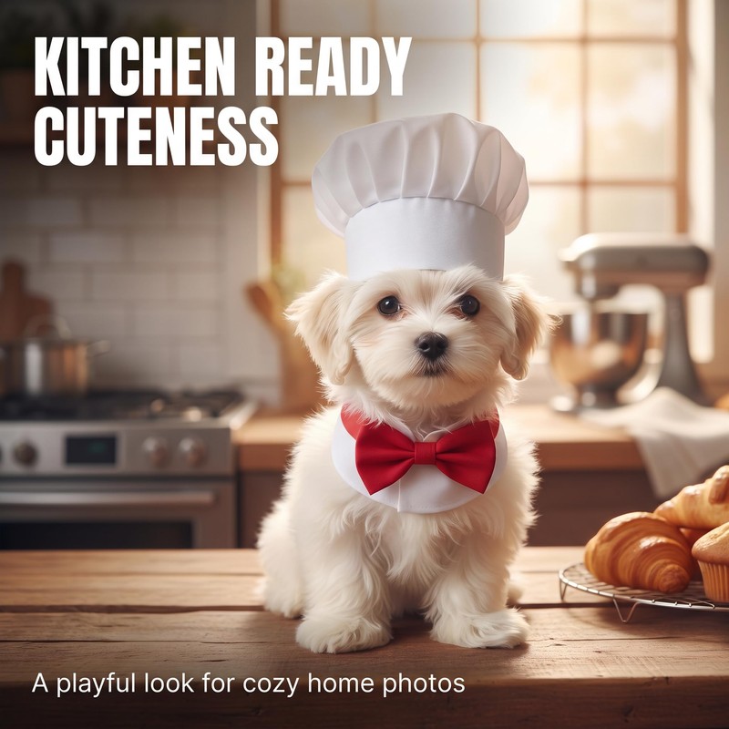 1 Set White Small Dogs Hat Photography Prop Funny Chef