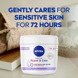 NIVEA NIVEA Body Repair & Care Cream (400ml Jar), Sensitive Moisturising Cream with NIVEA DEEP MOISTURE SERUM, Body Cream with Strengthening Formula, Body Cream for Dry Skin