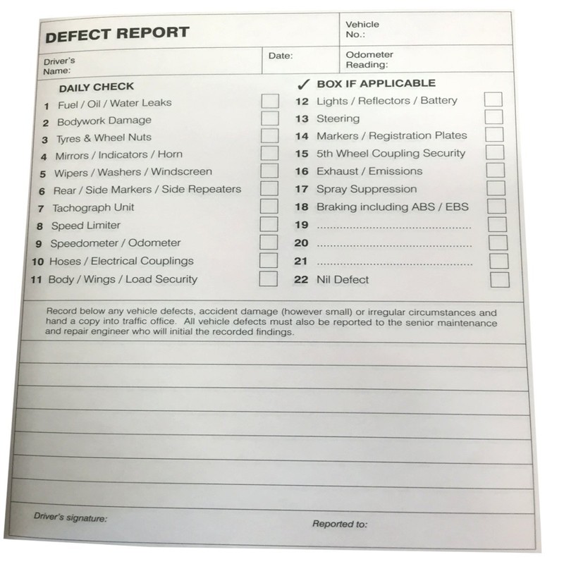 (Pack of 5) Daily Check Driver Defect Book HGV Truck