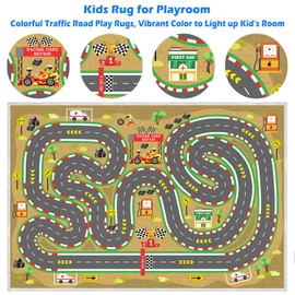 Kids Car Rug, Race Track Playmat Rugs for Cars, Road Traffic Carpet for Playroom, Fun City Life Map Toy Play Mat for Bedroom Boys(Desert Mirage Track,3.3×4.9ft/39×59in)