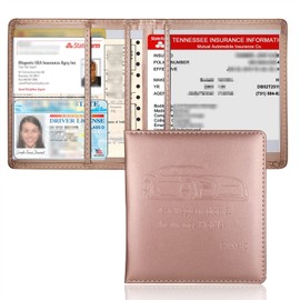 Car Registration and Insurance Holder, 5.5 x 5 Inch PU Leather Vehicle Glove Box Organizer Wallet Case Organizer for Insurance Card, Driver License, Essential Document, Paperwork (Rose Gold)
