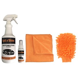 Spit n Shine Car Cleaning Kit Includes: 32 oz. Car Cleaner, 2 oz. Car Cleaner, 16" x 16" Microfiber Towel, Microfiber Mitt