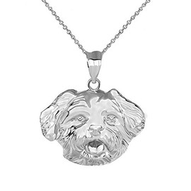 Sideways Crosses Exquisite 925 Sterling Silver Maltese Dog Puppy Head Pendant Necklace (18")