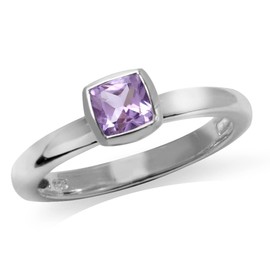 Silvershake Genuine Cushion Cut Amethyst 925 Sterling Silver Stack Stackable Solitaire Ring Size 10