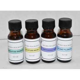 4 Pc Multi Scent 1/2oz Scented Fragrance Oils Himalayan Bamboo, Egyptian Musk, Patchouli & Island Plumeria Electric & Non Electric Warmer Scents