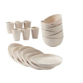 Lzerking Wheat Straw Dinnerware Sets 32-Piece Unbreakable Plates, Bowls and Cups Sets, Reusable Plastic Dinnerware Set for Kitchen, Camping, RV, Picnic, Gift, Service for 8