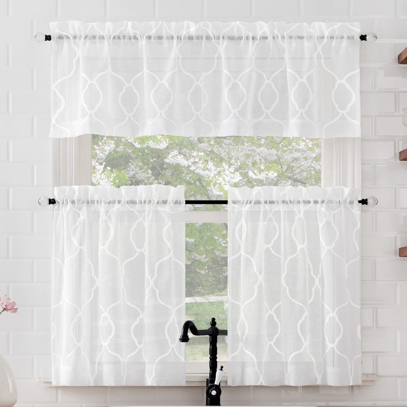 No. 918 Allerton Embroidered Trellis Rod Pocket Kitchen Curtain Valance,