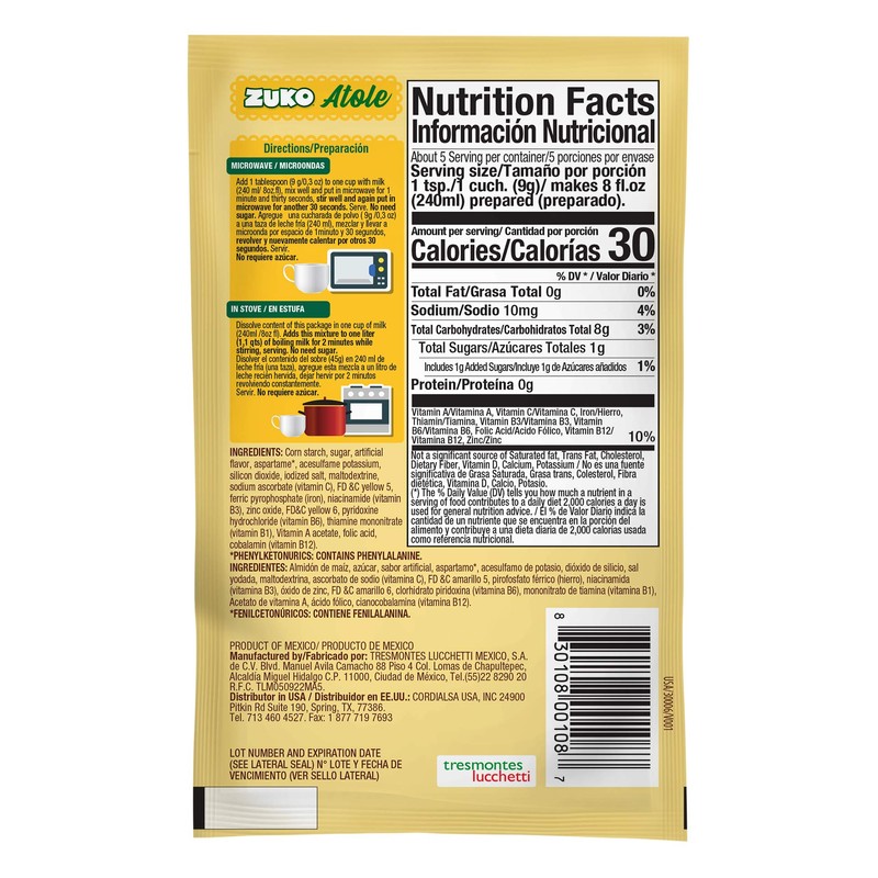 Zuko Atole Vanilla Instant Corn Starch Mix | Fortified with