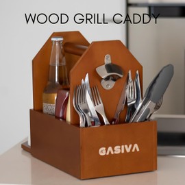 GASIVA Grill Caddy for Outdoor Cooking, Picnic & Griddle Caddy for BBQ Tools, Utensil Organizer for Camping Spices, Holder for Condiments, Silverware Table Tray for Patio Party Essentials