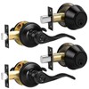 Probrico 2 Pack Black Door Lever and Single Cylinder Deadbolt