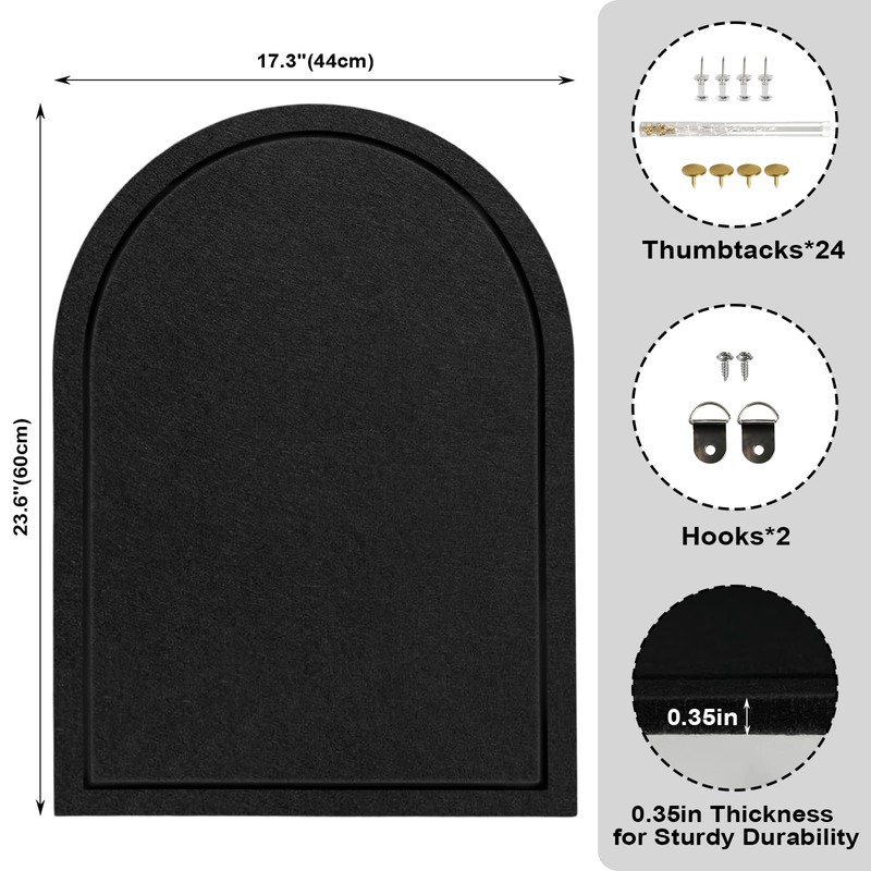 VABAMNA Arched Felt Bulletin Board 24" x 18", Grooved Edge