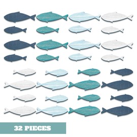 Beach Coastal Wall Decor Wooden Fish Wall Art, Ocean Themed Nautical Wall Decor for Bathroom, Living Room, Coastal Farmhouse Home Decoration