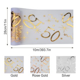 ddckj Table Runner 50th Birthday Decoration 28 cm x 10 m Table Decoration Birthday Cut to Size Table Runner Gold Men and Women for Birthday Party Anniversary Party