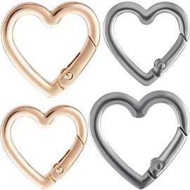 HINZIC 4pcs Heart Shaped Keychain Clip, Zinc Alloy Heavy Duty Heart Carabiner, Spring Snap Clasp Hook for Camping Hiking Fishing Traveling- Gold & Black