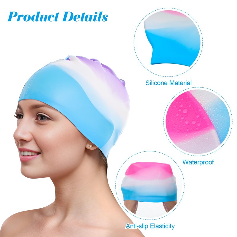 Fumwase 6PCS Unisex Adult Silicone Swim Caps Waterproof Swimming Hat