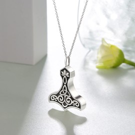 Peireara Thors Hammer Urn Necklace for Ashes for Women 925 Sterling Silver Norse Viking Cremation Necklaces Memorial Keepsake Cremation Jewelry Gifts for Women