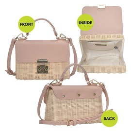Madison West - The Madeline Crossbody Sunbleached Straw Bag Top Handle Satchel Bag for Women - Blush