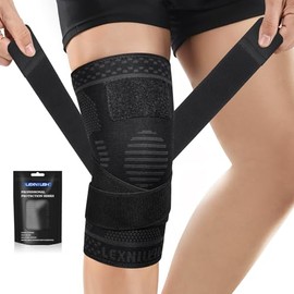 Lexniush Knee Support for Men and Women, Compression Knee Support with Straps for Knee Pain, Meniscus Tear, Arthritis, ACL, Adjustable Bandage Knee for Football, Running, Sports, Yoga (Black, 3XL)