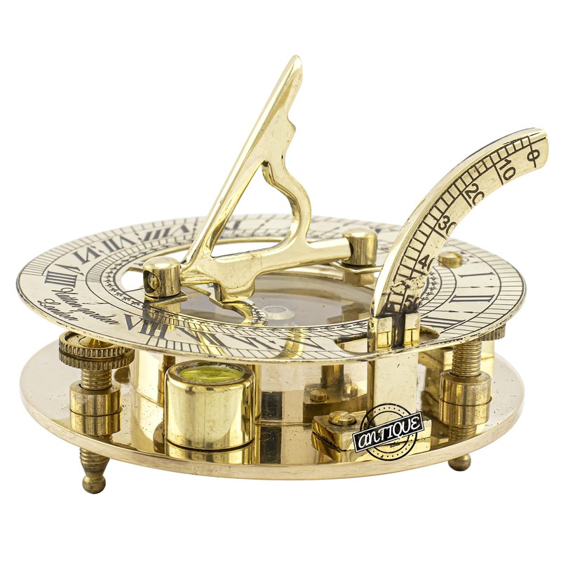Brass Sundial Compass with Vintage Red Leather Case Hiking Hunting