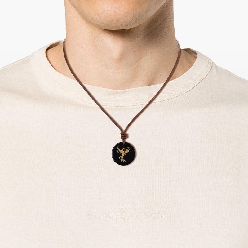 COAI Genuine Leather Necklace for Men Women, Phoenix Pendant Black