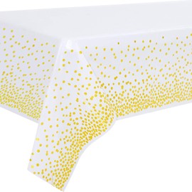 Duocute 2 Pack White and Gold Party Tablecloth for Rectangle Table, Gold Dot Confetti Table Cover, for Birthday Party, Baby Shower, Bridal Shower, Engagement, Wedding, Housewamring, 137cm x 274cm