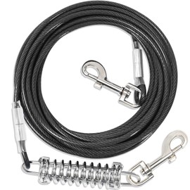 Upgraded Black Dog Tie Out Cable Leash with Spring, 360° Metal Swivel Hooks, Steel Wire Dog Cable with Durable Clips for Yard (9m)
