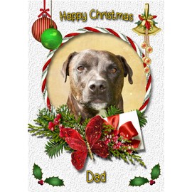Staffie/Staffordshire Bull Terrier Dog Christmas Card White 'Happy Christmas Dad' - Special Animal Xmas Card for Him From Pets Kids