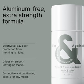 For & Against Aluminium-Free Deodorant | Unisex Fragranced Deodorants with Long-Lasting Odor Protection | Vegan, Non-Toxic, Cruelty-Free - 2.6oz (75g) (Santal & Vetiver)