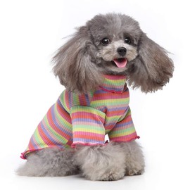Dog Costumes for Indoor Outdoor Turtleneck Rainbow Jumpsuit Shirt Color Stripes Spring Summer Puppy Soft Clothes