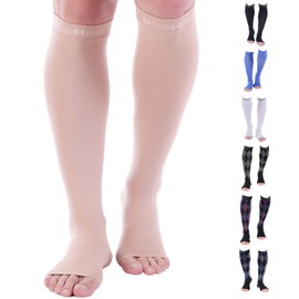 Doc Miller Open Toe Compression Socks, 30-40 mmHg, Toeless, Support Circulation, Shin Splints, Calf Recovery, Varicose, Knee High, Medical Grade, Skin/Nude Socks, 5X-Large Size for Men & Women, Pair