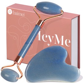 BAIMEI IcyMe Jade Face Roller & Gua Sha, Facial Beauty Roller Skin Care Tools, Self Care Gift for Men Women, Massager for Face, Eyes, Neck, Relieve Fine Lines and Wrinkles - Blue