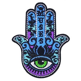 Graphic Dust Hamsa Hand Hand of Fatima Eye Embroidered Iron On Patch Applique Logo Symbol Sign Charm Lucky Goddess Amulet