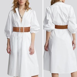 Kajeer Punk Double Hole Women's Belt - Stretch Belt Women's Wide Waist Belt for Dresses Costume, brown-double-hole belt