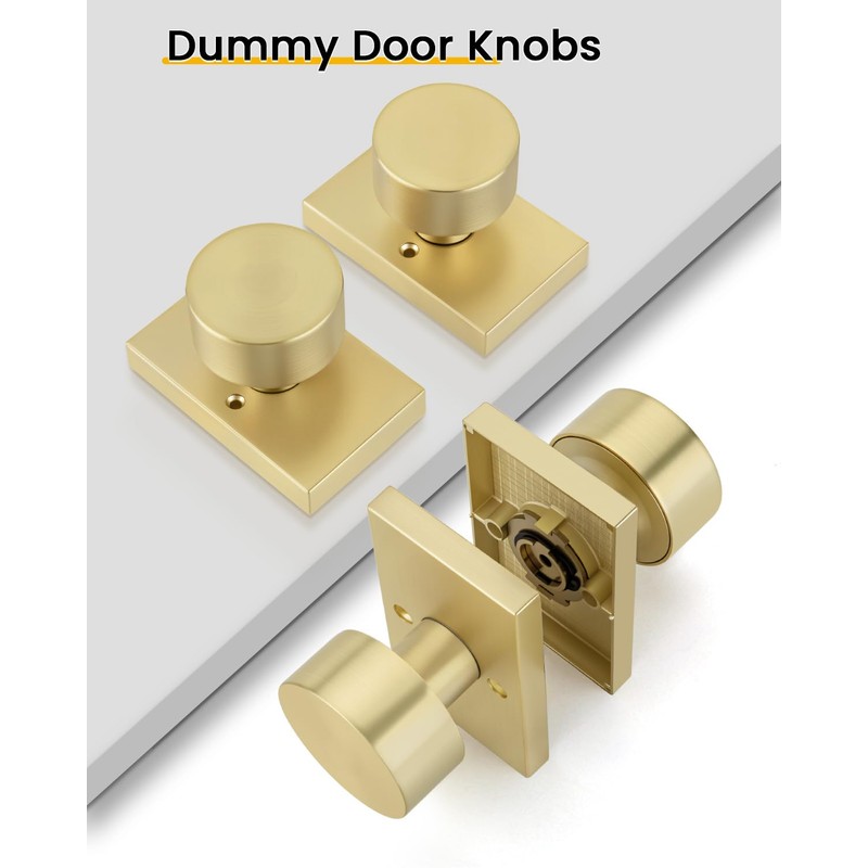 Goldenwarm Gold Dummy Door Knob, Zinc-Alloy Brushed Gold Heavy Duty