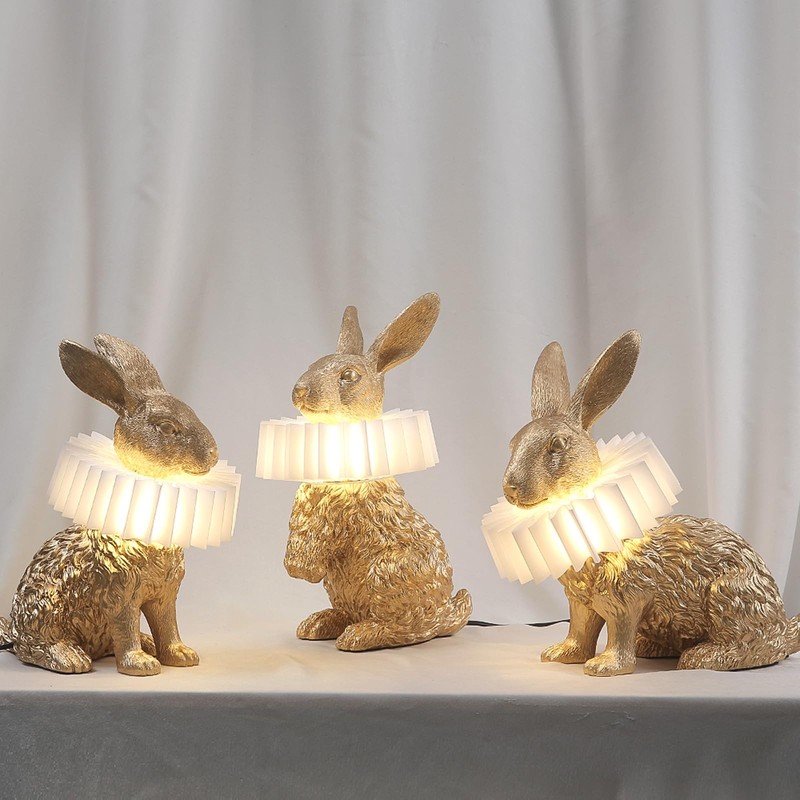 LAZHUG Scarf Rabbit Table Lamp,Resin Crafted Gold Bunny Lamp Featuring