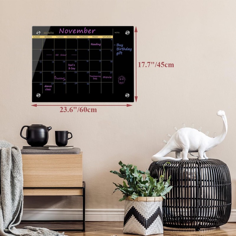 Glass Dry Erase Whiteboard,Monthly Calendar Whiteboard,18" x 24",Frameless Glass White