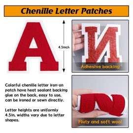 FANCIBAND 4.5 Inch Chenille Varsity Letter Patches Red Iron On Letters Letterman Jacket Patches for Clothing Jacket Hoodie Varsity Bag M